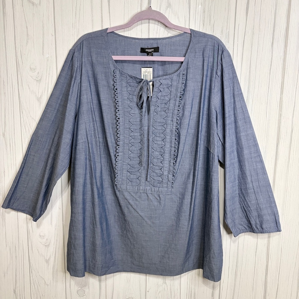 NWT PREMISE STUDIOS Lightweight Cotton 3/4-Sleeve Peasant Style Top, 2X